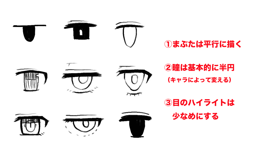 ジト目にタレ目に切れ目 イラストの描き分け簡単 目の描き方全種類 Designscratch